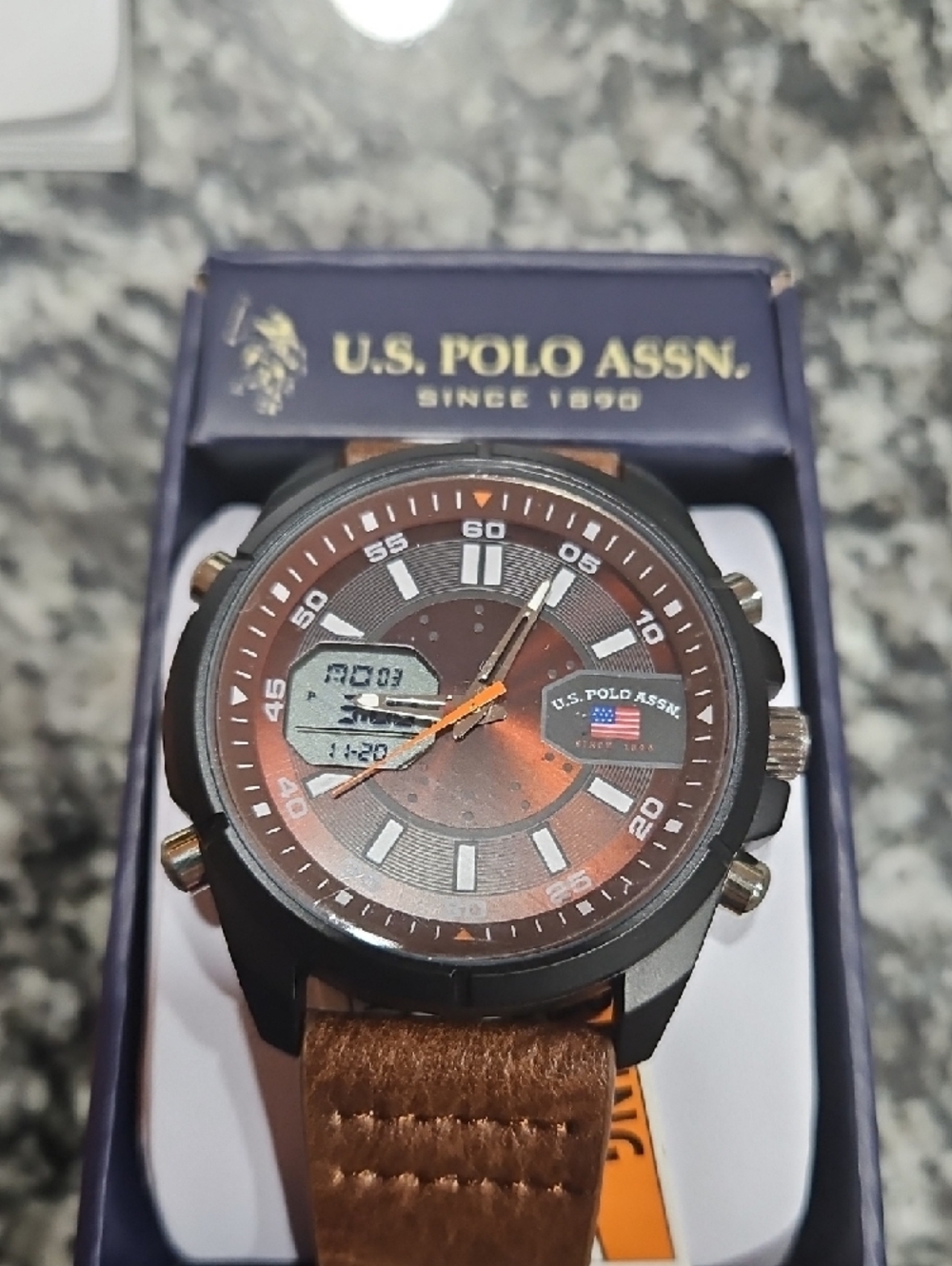 U.S. Polo Assn. Brown Dial Brown Leather Strap Men’s Watch - Picture 4 of 5